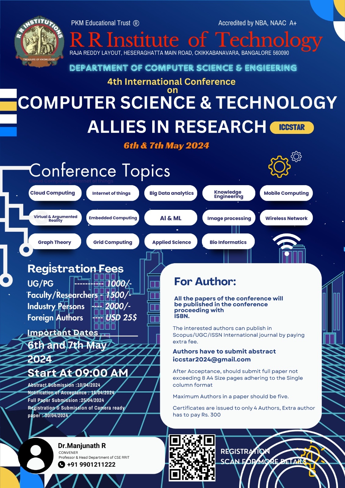 Department of CSE, RRIT is Organising a International Conference on “Computer Science & Technology Allies in Research” on 5th & 6th May 2024